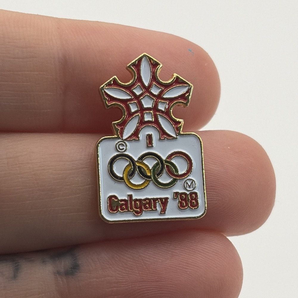 1988 Calgary Winter Olympics Snowflake Logo Olympic Rings Lapel Hat Pin